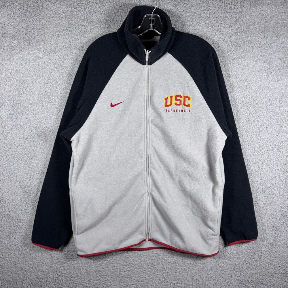 Y2K Nike Team USC Basketball Fleece Jacket Men Large Grey Full Zip Trojans 2000s